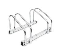 relaxdays Soporte, Acero Cromado, 40 x 32 x 26 cm, Suelo y Pared, para 2 Bicicletas, Garaje, Parqueo, Plateado, 26 x 40 x 32 cm