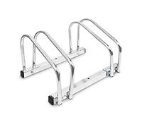 Relaxdays Soporte Bicicletas Suelo o Pared, Portabicicletas para 2 bicis, Acero Cromado, Exterior, 26x40x32 cm, Plateado