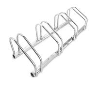 Relaxdays Soporte Bicicletas Suelo o Pared, Portabicicletas para 4 bicis, Acero Cromado, Exterior, 26x100x32cm, Plateado