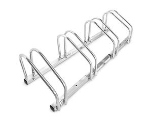 Relaxdays Soporte Bicicletas Suelo o Pared, Portabicicletas para 4 bicis, Acero Cromado, Exterior, 26x100x32cm, Plateado