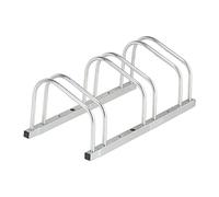 Relaxdays Soporte Bicicletas Suelo para 3 Bicis, Neumáticos hasta 50 mm, Metálico, Garaje, Aparcabicicletas, Plateado, Acero, 26 x 70.5 x 33.5 cm