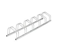 Relaxdays Soporte Bicicletas Suelo para 6 Bicis, Ruedas de hasta 50 mm, Metálico, Garaje, Aparcabicicletas, Plateado, Acero, 26 x 168 x 33.5 cm