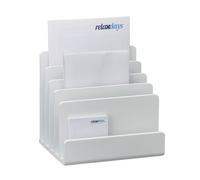 Relaxdays Soporte para Documentos, Bandeja para Cartas, Cinco Compartimentos, Bambú, 23x24,5x20,5 cm, 1 Ud., Blanco