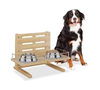 Relaxdays Comedero perros ajustable en altura marrón claro,plata