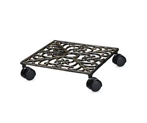Relaxdays Soporte cuadrado con ruedas para plantas, hierro fundido, para exterior, 7,5 x 27,5 x 27,5 cm, 1,6 Kg, bronce