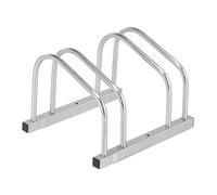 Relaxdays Soporte Bicicletas Suelo para 2 Bicis, Neumáticos hasta 50 mm, Metálico, Garaje, Aparcabicicletas, Plateado, Acero, 26 x 38.5 x 33.5 cm