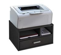 Relaxdays Soporte Impresora para Escritorio, Estante Mesa con Cajón, Organizador 3 Compartimentos, 22x40x30 cm, Negro, Hierro Fundido, 1 Unidad