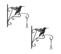 Relaxdays Soporte de lámpara de Flores Pack 2 Ganchos Macetas Pared, Colgadores Maceteros con Colibrí, 30x29,5x2 cm, Perchas Jardín, Hierro, Negro