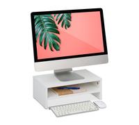 Relaxdays Soporte Monitor con Compartimento, , Elevador Pantalla Ordenador para Escritorio, 14 x 40 x 23,5 cm, Blanco