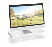 Relaxdays Soporte de Monitor, Elevador Pantalla Ordenador, Acrílico, Ergonómico, 10x50x20cm, de Escritorio, Transparente, 10 x 50 x 20 cm