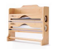 Relaxdays Soporte de Pared 3 en 1 para Papel de Cocina, Aluminio y Film, bambú, 27 x 35 x 9 cm, Natural