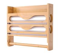 Relaxdays Soporte de Pared 3 en 1 para Rollos de Cocina, Aluminio y Film, bambú, HxAnxProf: 27 x 35 x 7 cm, Natural