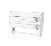 Relaxdays Soporte de Pared 3 en 1, Rollo de Cocina, Aluminio, Film, plástico, 24,5 x 38 x 7,5 cm, Blanco