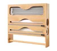 Relaxdays Soporte de Pared 4 en 1, Papel de Cocina, Film, Aluminio, Bolsas, bambú, HBT: 33 x 34,5 x 7 cm, Natural