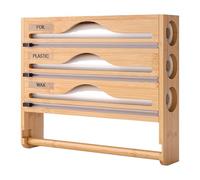 Relaxdays Soporte de Pared 4 en 1 para Papel de Cocina, Film, Aluminio y bocadillos, bambú, HBT: 30 x 35,5 x 7 cm