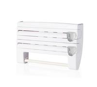 Relaxdays Soporte de Pared 3 en 1, Rollo de Cocina, Aluminio, Film, plástico, 24,5 x 38 x 7,5 cm, Blanco