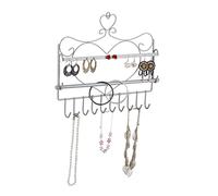 Relaxdays Soporte Expositor Joyas, De Pared, Organizador Collares, Pendientes, Pulseras, Diseño Corazón, 30x36,5x3,5cm, Plateado, Hierro, 30 x 36.5 x 3.5 cm