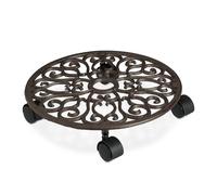 Relaxdays Soporte maceta con ruedas hierro fundido marrón,negro
