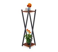 Relaxdays Soporte Macetas, 2 Baldas Efecto Madera, Metal, MDF, Taburete Plantas Moderno, 99 x 29 x 29 cm, Marrón Oscuro, Tablero de Fibras