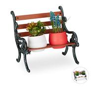 relaxdays Soporte Macetas Banco Jardín, Hierro Fundido-Madera, Marrón-Gris-Verde, 2 Macetas, Ø 7,5 cm