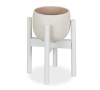 Relaxdays Soporte Macetas, Pie para Plantas, hasta 32 cm, Patas Macetero, Ajustable, Bambú, 1 Ud., 35,5 cm, Blanco