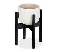 Relaxdays Soporte Macetas, Pie para Plantas, hasta 32 cm, Patas Macetero, Ajustable, Bambú, 1 Ud, 35,5 cm, Negro, 35.5 cm