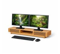 Relaxdays Soporte monitor 3 compartimentos marrón claro