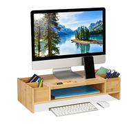 Relaxdays Soporte Monitor Bambú, Elevador Laptop, Base Pantalla Organizador, 15,5x62,5x28cm, Madera Natural