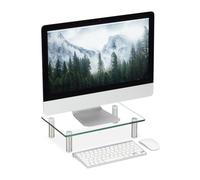 Relaxdays Soporte monitor cristal plata,transparente