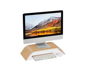 Relaxdays Soporte monitor curvo de bambú marrón claro