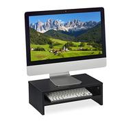 Relaxdays Soporte Monitor, Elevador Pantalla con Balda, 14 x 40 x 23,5 cm, Escritorio, Oficina y Teletrabajo, Negro
