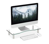 Relaxdays Soporte Monitor, Elevador Pantalla Ordenador, Ajustable, Portátil, Cristal, 1 Ud, 56 x 24 cm, Transparente