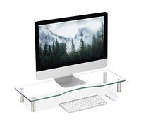 Relaxdays Soporte Monitor, Elevador Pantalla Ordenador, Ajustable, Portátil, Cristal, 1 Ud, 70 x 24 cm, Transparente