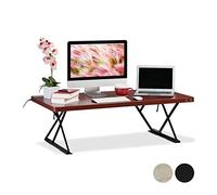 Relaxdays Soporte Monitor y Portátil Eléctrico para Trabajar de Pie con Altura Regulable, Marrón Rojizo, 120 x 60 cm
