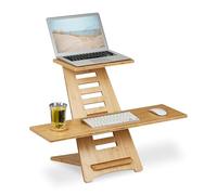 Relaxdays Soporte Ordenador de Pie, Bambú, 2 Baldas, Altura Regulable, Accesorio para Escritorios, Oficina, Natural