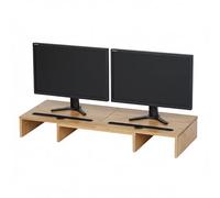 Relaxdays Soporte para 2 monitores Ajustable, Bandeja de bambú ergonómica, Ancho 74-105 cm, Natural