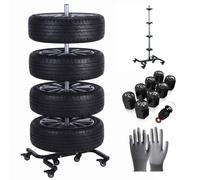 Relaxdays Soporte para 4 neumáticos con ruedas negro,plata