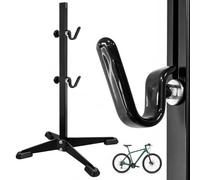 Relaxdays Soporte para Bici, (Al x An x Fon): 69,5x41,5x38,5 cm, Negro | ajustable, independiente, 2 ganchos de goma, mantenimiento y reparación, hierro