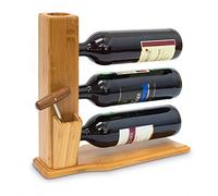 Relaxdays, 32 x 34 x 12 cm, Bambú Soporte Vino, Botellero para 3 Botellas, 1.1Kg