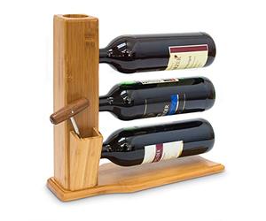 Relaxdays - Soporte para Botellas de Vino, Botellero para 3 Botellas, 32 x 34 x 12 cm, 1.1Kg, Bambú