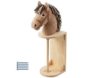 Relaxdays Soporte para Caballo, Pared, Hobby Horse, Altura: 35 x 15 x 15 cm, niños, Caballo, establo, Madera, Natural