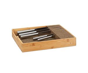 Relaxdays Soporte para Cuchillos de Cajón, Bambú, Beige, 6,5 x 38 x 33,5 cm | Separador de cajón para guardar cuchillos, organizador de cajones, dimensiones: 6,5 x 38 x 33,5 cm