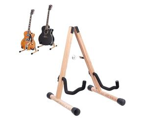 Relaxdays Soporte para guitarra acústica, bajo y eléctrica, madera de fresno, plegable, 39x29x31 cm, marrón claro