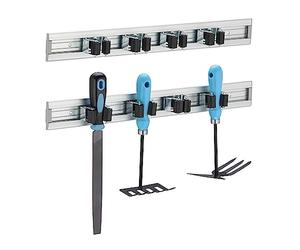 Relaxdays Soporte para Herramientas, Set de 2, Portaherramientas de Pared, 4 Pinzas, Organizador, Aluminio, Plateado