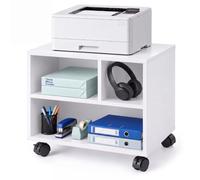 Relaxdays Soporte para Impresora con Ruedas, 3 Compartimentos, Blanco | 35 x 40,5 x 30 cm