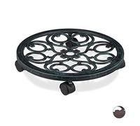 Relaxdays Soporte para Macetas con Ruedas, Verde | Base Plantas Redonda de Interior y Exterior, 1 Ud., Ø 38 cm, Aluminio