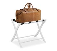 Relaxdays Soporte para Maletas Madera, Reposa Maletas Plegable, Porta equipajes, Estante Maletas, 52,5x66,5x48cm, Blanco