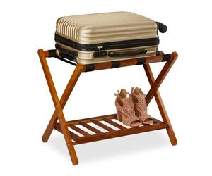 Relaxdays Soporte para maletas plegable 2 baldas marrón,negro