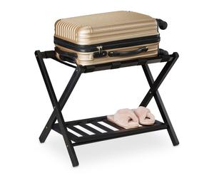 Relaxdays Soporte para maletas plegable 2 baldas negro