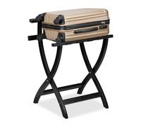 Relaxdays Soporte para Maletas, Plegable, Protección de Pared, Madera de Pino, 75x60x41 cm, Portamaletas Hotel, Negro